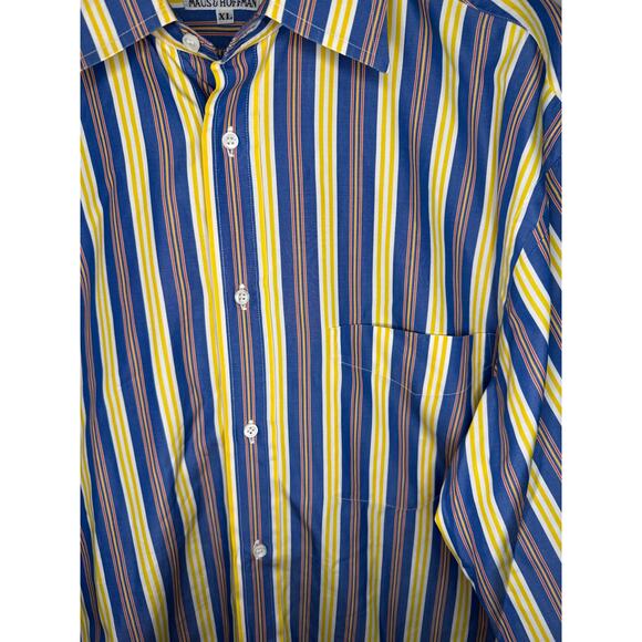 Maus & Hoffman Striped Long Sleeve Button Down Shirt Men’s XL Blue Yellow Italy - Picture 2 of 5